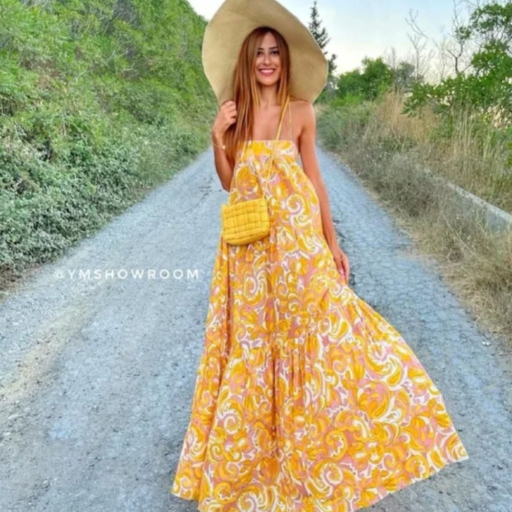 Mango Voluminous Maxi Ruffled Printed Dress US 8